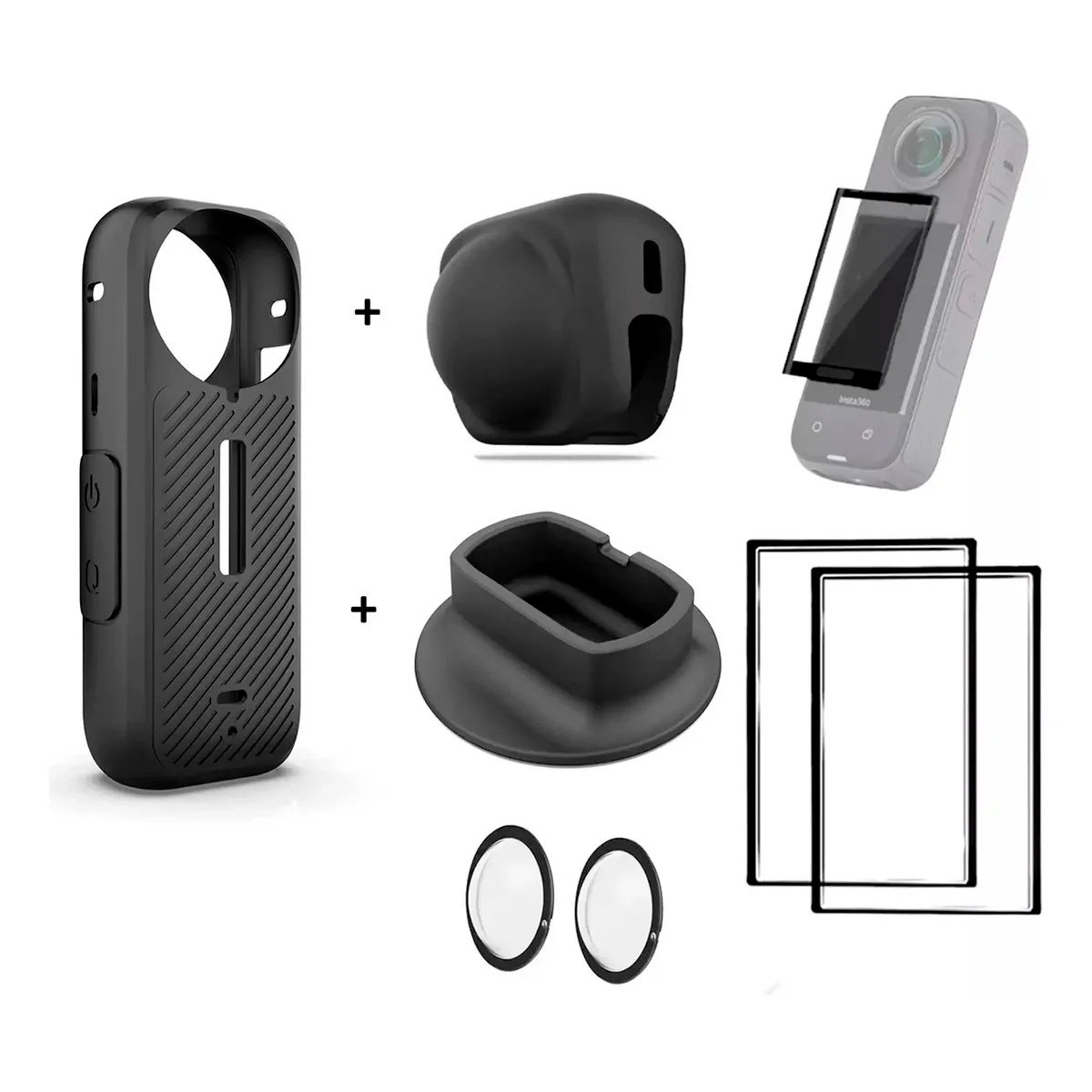 Kit Combo Protectores Para Insta360 X4 Goma Estuche + Lentes