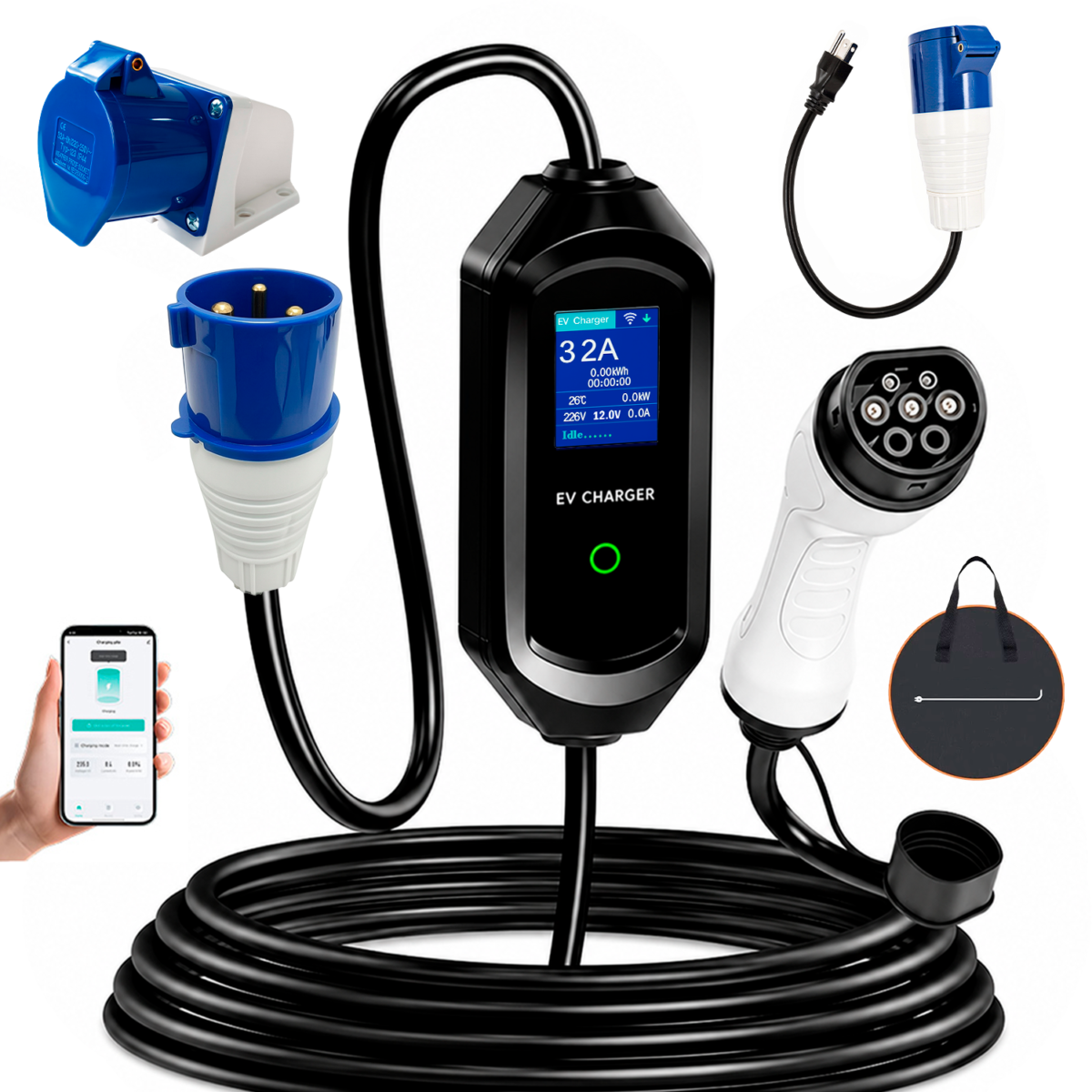 Cargador Portátil 7kw 32a Para Carro Eléctrico Tipo 2 O Ccs2