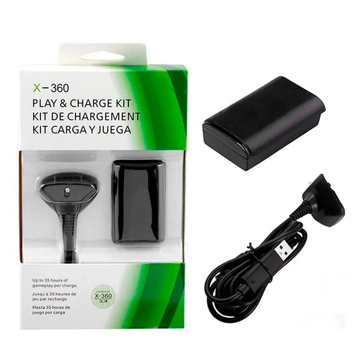 Kit Carga Y Juega Para Xbox 360 + 4800 Ni-mh Recargable