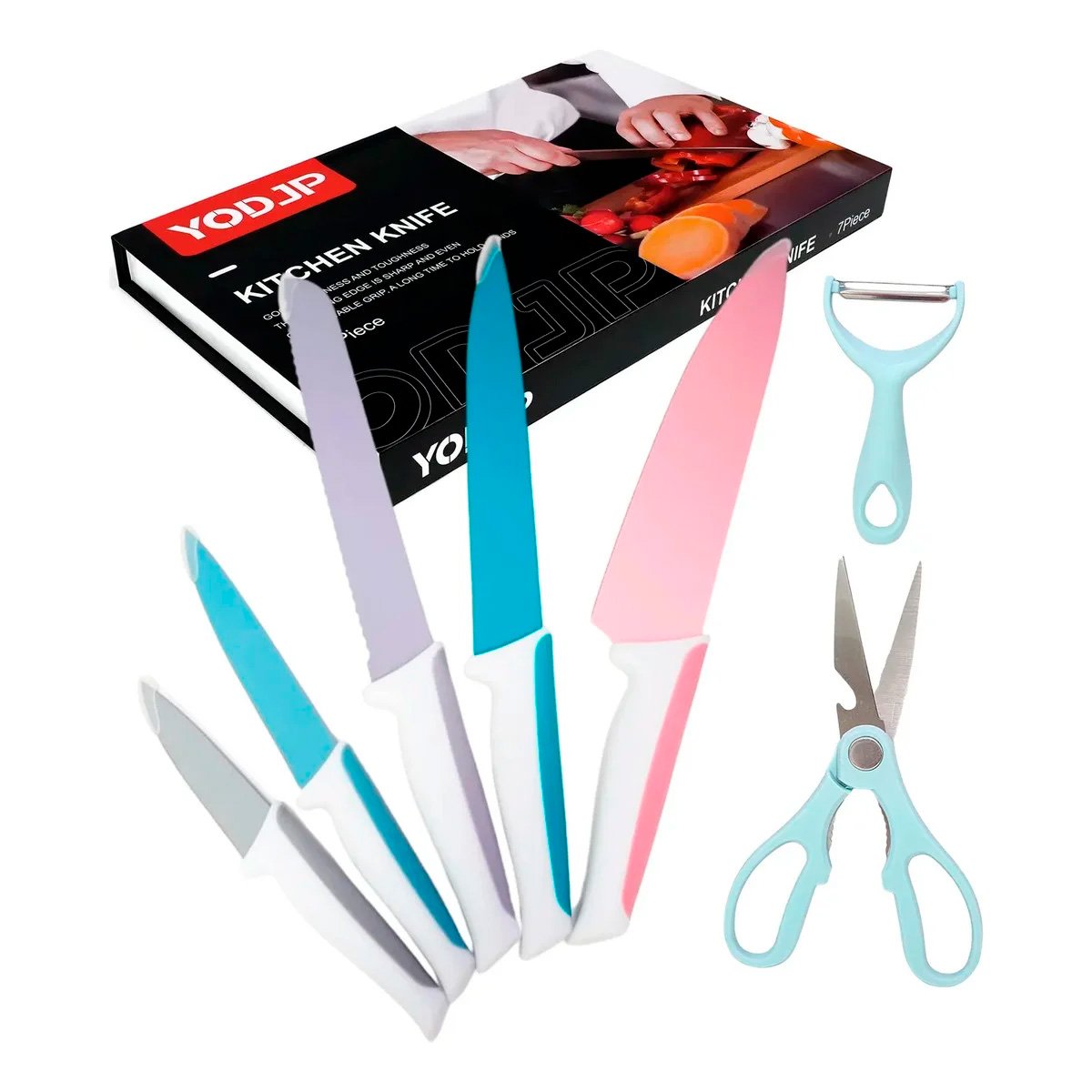 Juego Set Kit 5 Cuchillos Para El Hogar + Tijeras + Pelador