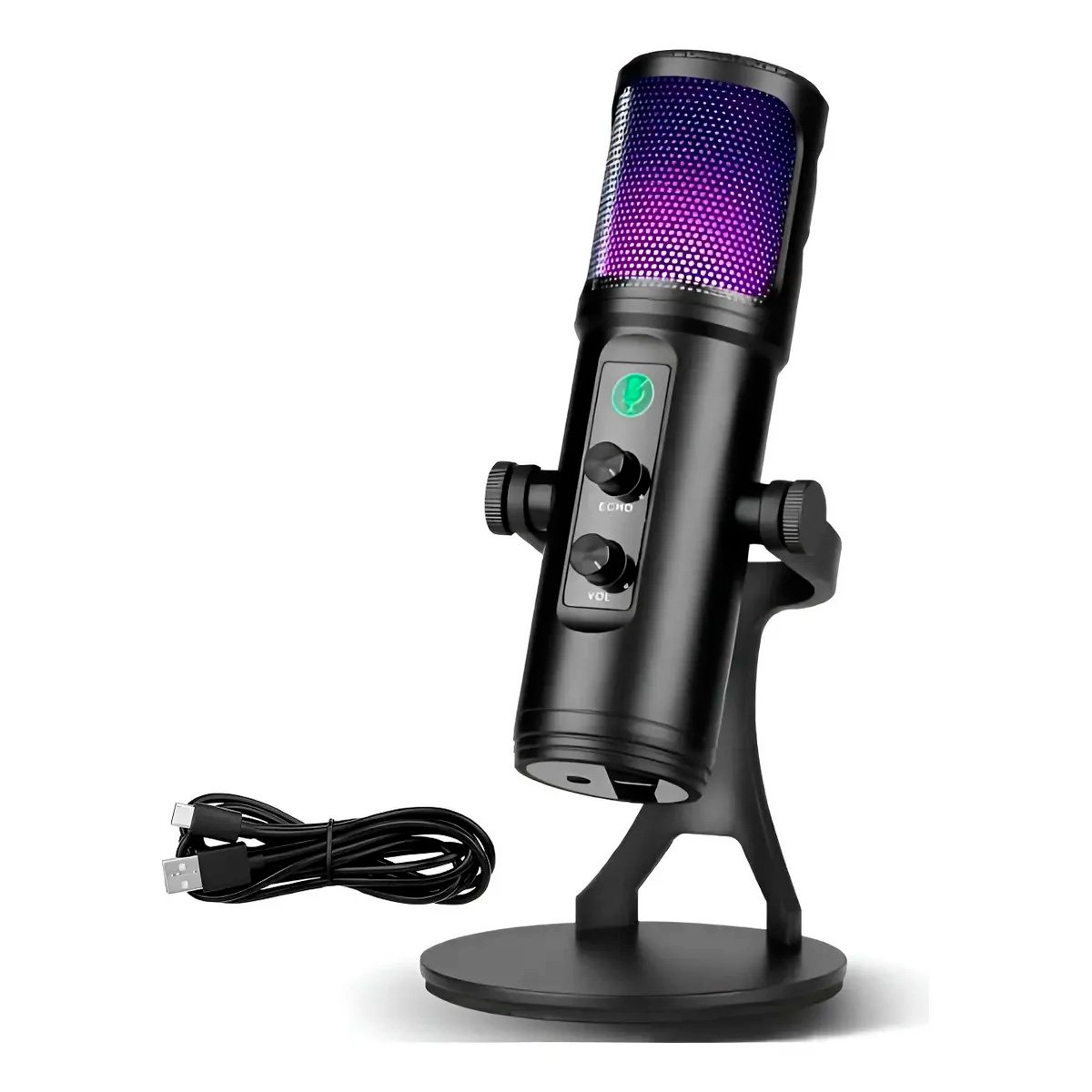 Micrófono Profesional Condensador Omnidireccional USB Luz