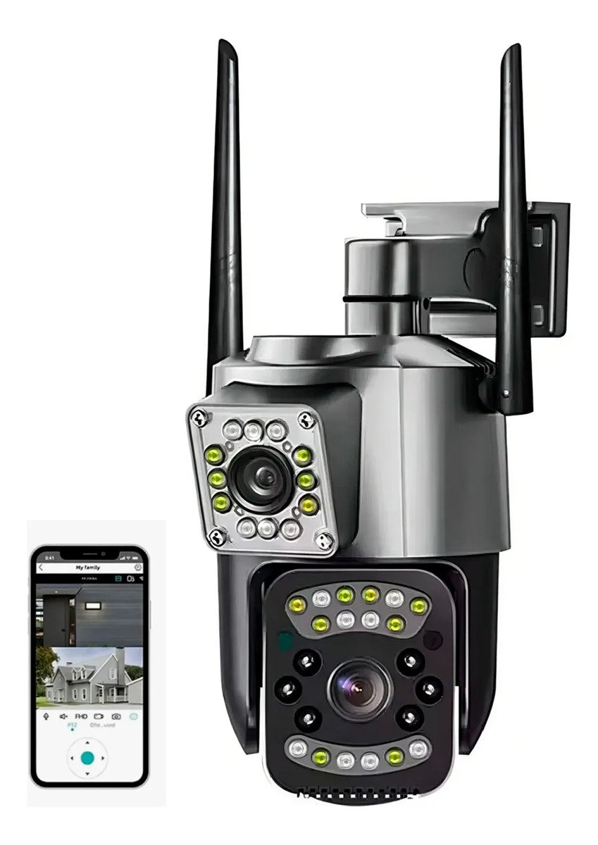 Cámara De Seguridad Con Antena Doble Lente Ptz Wifi Exterior