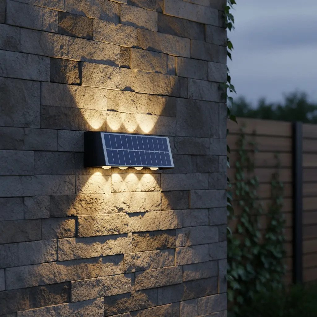 Lámpara Con Panel Solar Pared Exterior Luz Cálida Decorativa