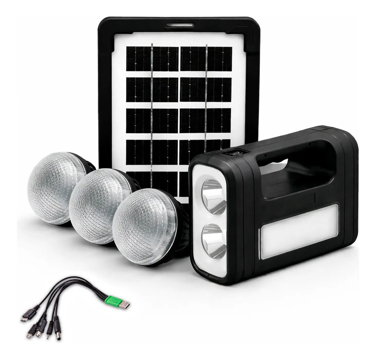 Kit Solar Batería + Panel + 3 Bombillos De 3w Carga Usb 5v