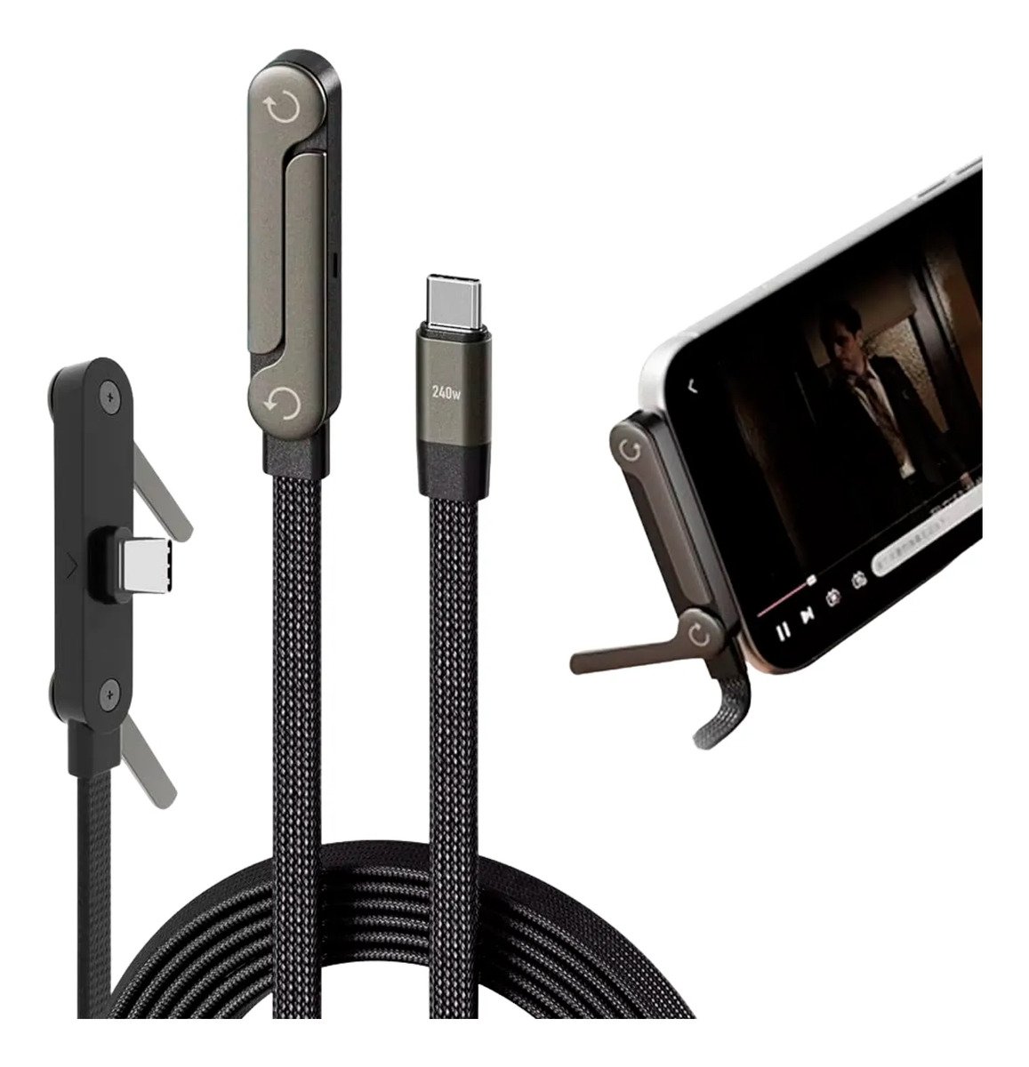 Cable De Datos 1.5m Tipo C A Tipo C 240w Con Soporte Celular
