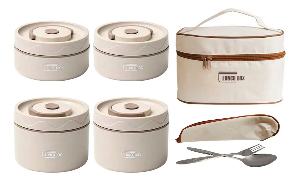 Set Lonchera Con Juego De 4 Piezas Para Comida + 2 Cubiertos