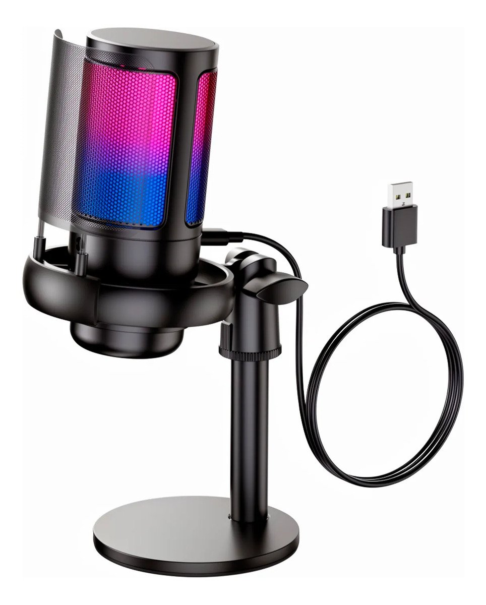 Micrófono Profesional Condensador Gamer De Usb Con Luces Rgb