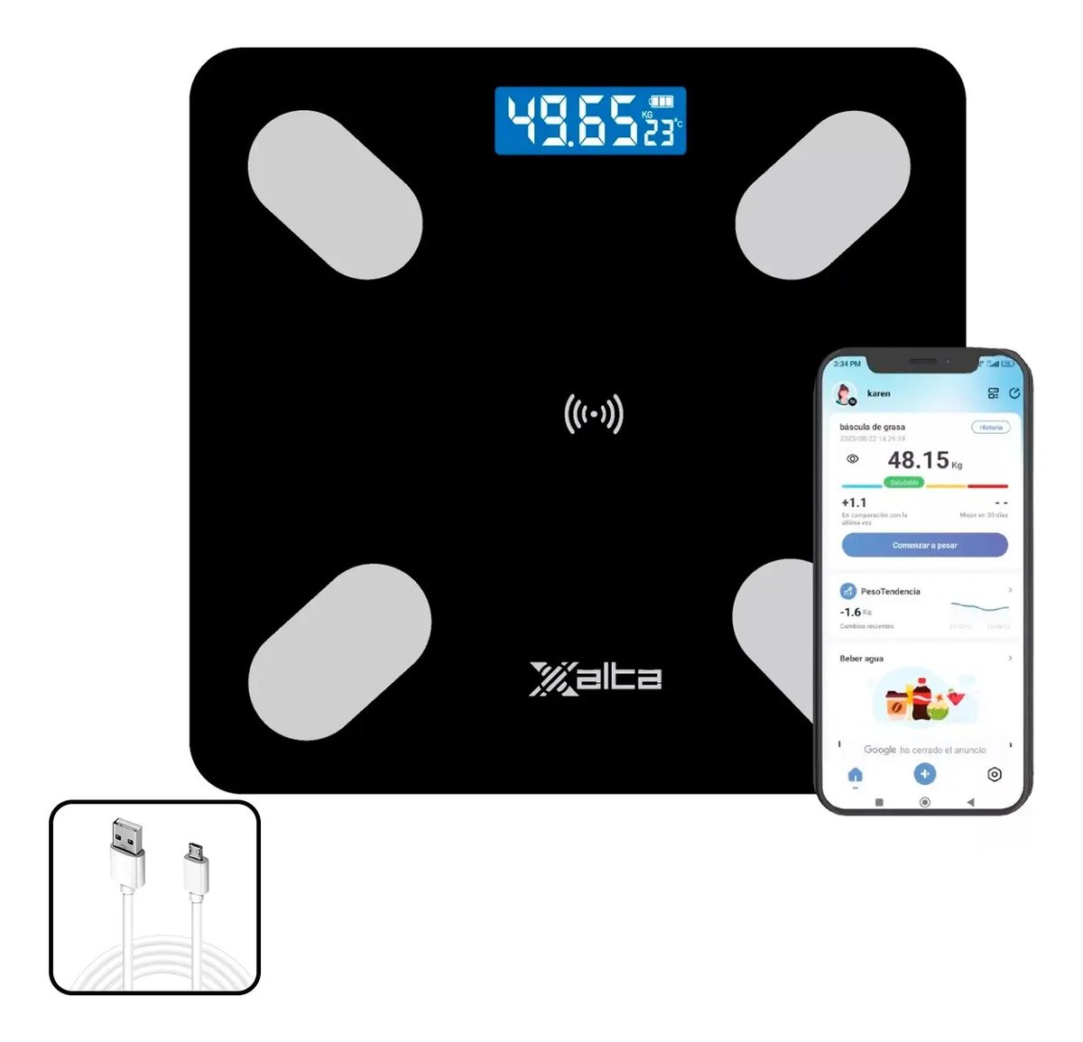 Pesa Balanza Bascula Bluetooth X-alta Con Batería Recargable
