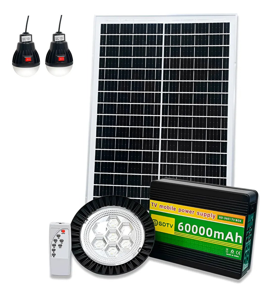Batería Portátil 60.000mah + Panel Solar + Bombillos Gd-3601