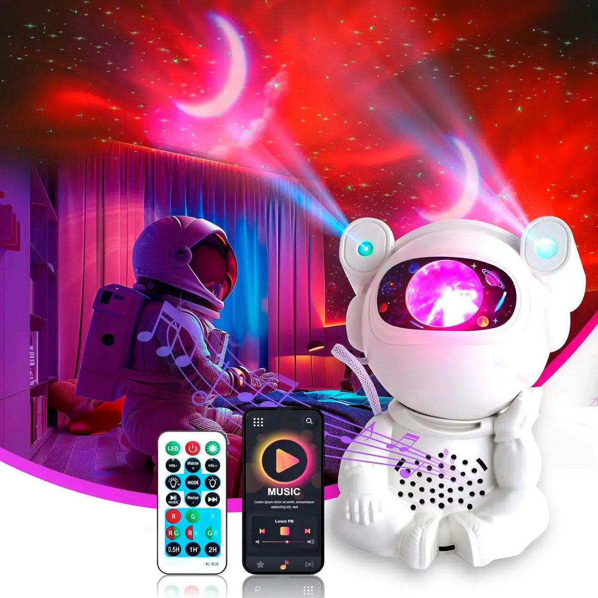 Astronauta Proyector Galaxias Bluetooth Para Niños + Control
