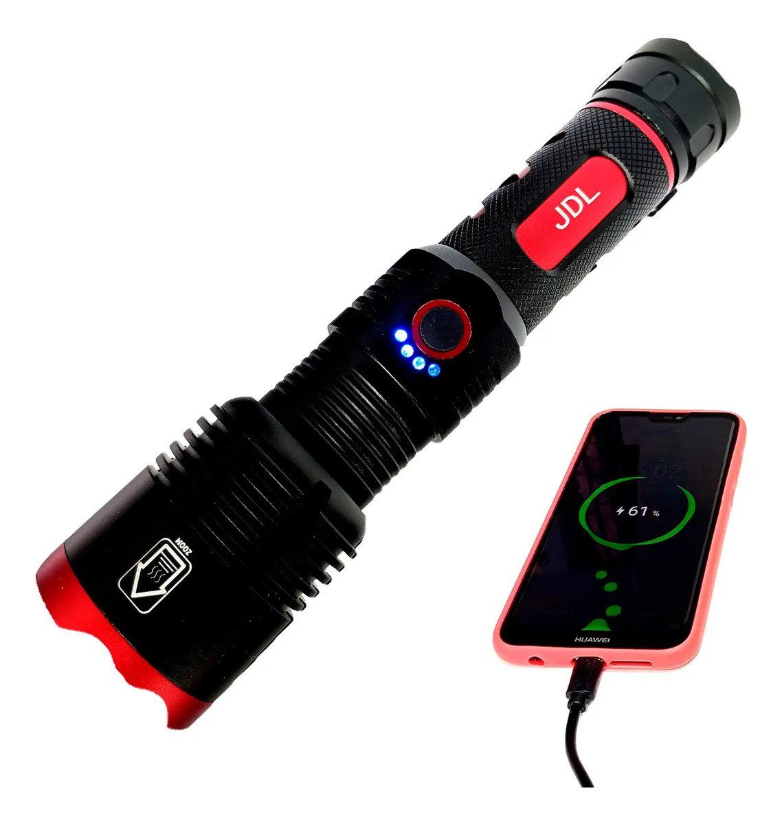 Linterna Táctica Recargable Usb Tipo C 5v Luz Blanca Zoom
