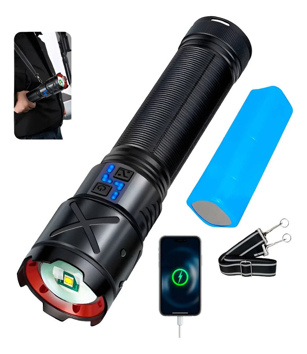 Linterna Potente Táctica Con Zoom Led Recargable Power Bank