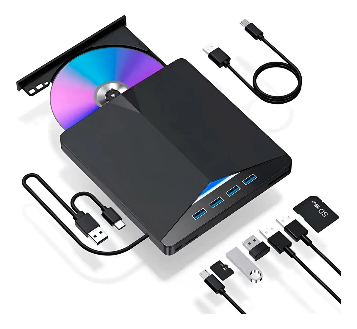 Unidad De Disco Externo Con Hub Usb 7 En 1 Lector Para Pc