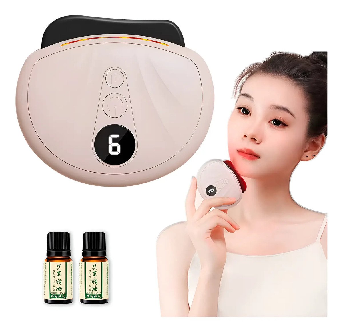 Masajeador Facial Portátil + 2 Aceites Esenciales Naturales