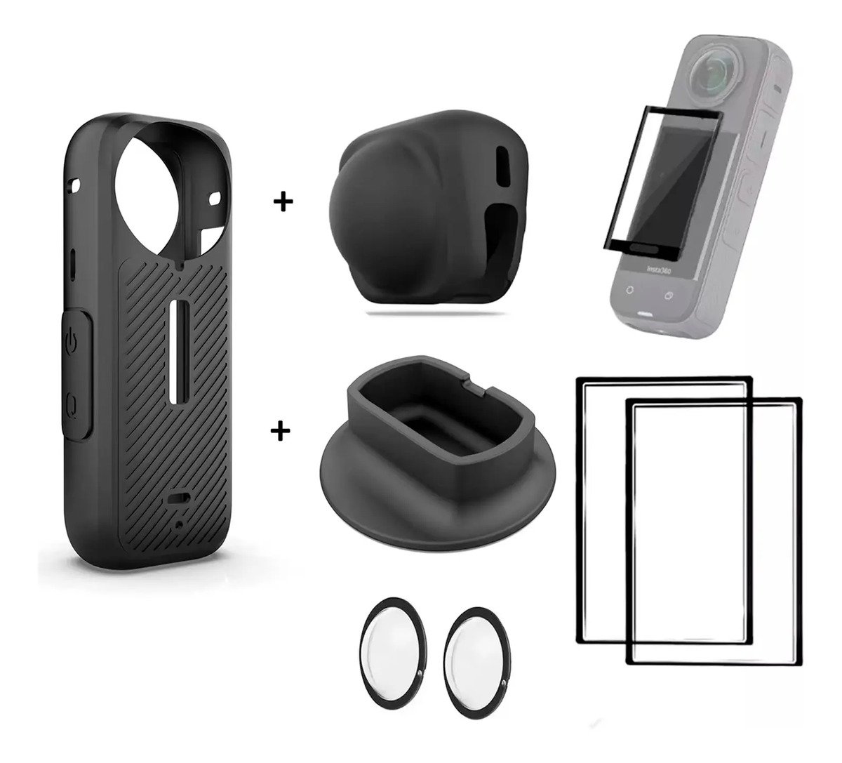 Kit Combo Protectores Para Insta360 X4 Goma Estuche + Lentes