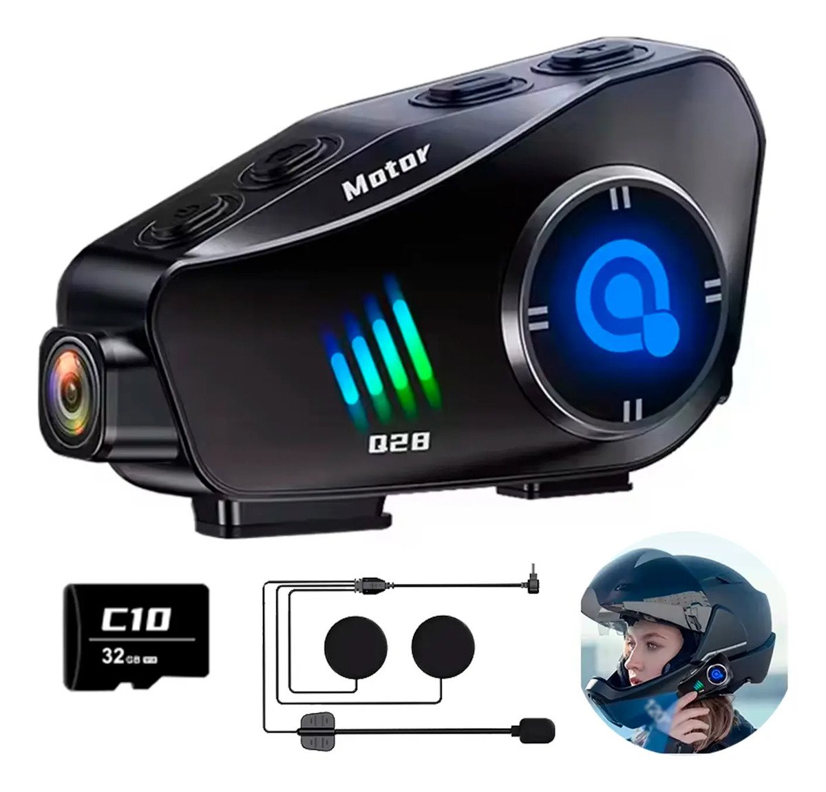 Intercomunicador Bluetooth Cámara Hd Casco Moto Tarjeta 32gb