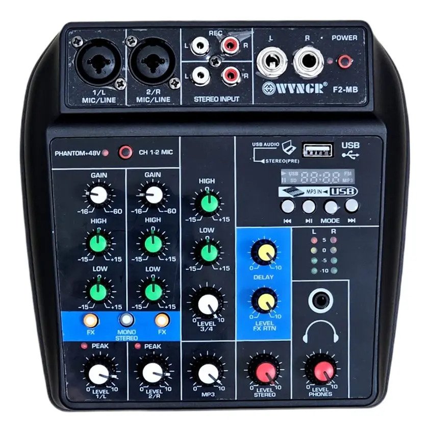 Consola Mixer Wvngr De 2 Canales Phantom Power 48v Bluetooth