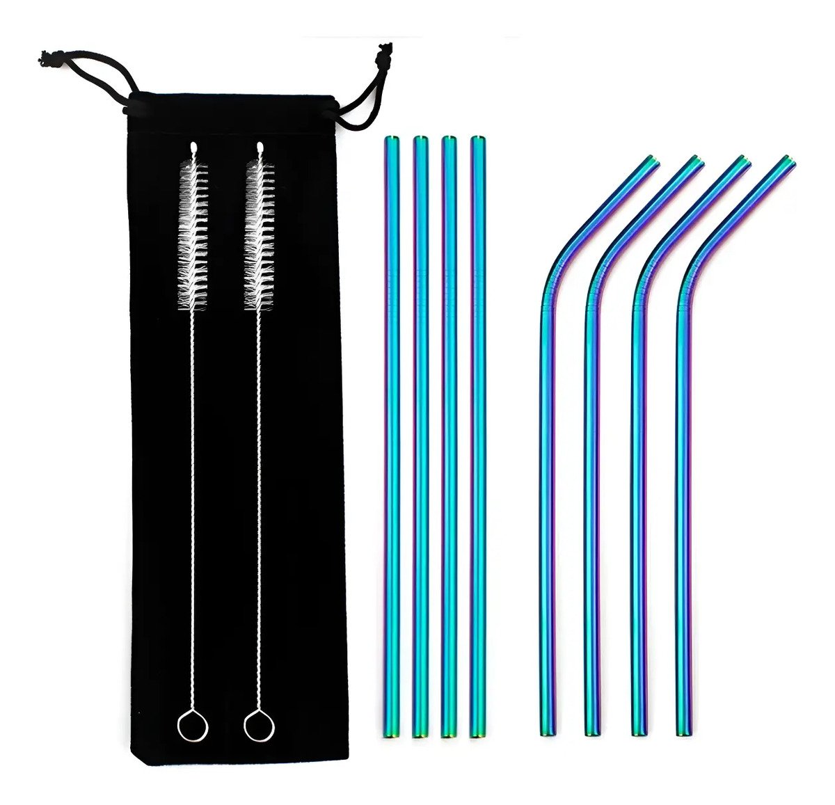 Kit X 8 Pitillos Metalicos Reutilizables + Funda + Cepillo