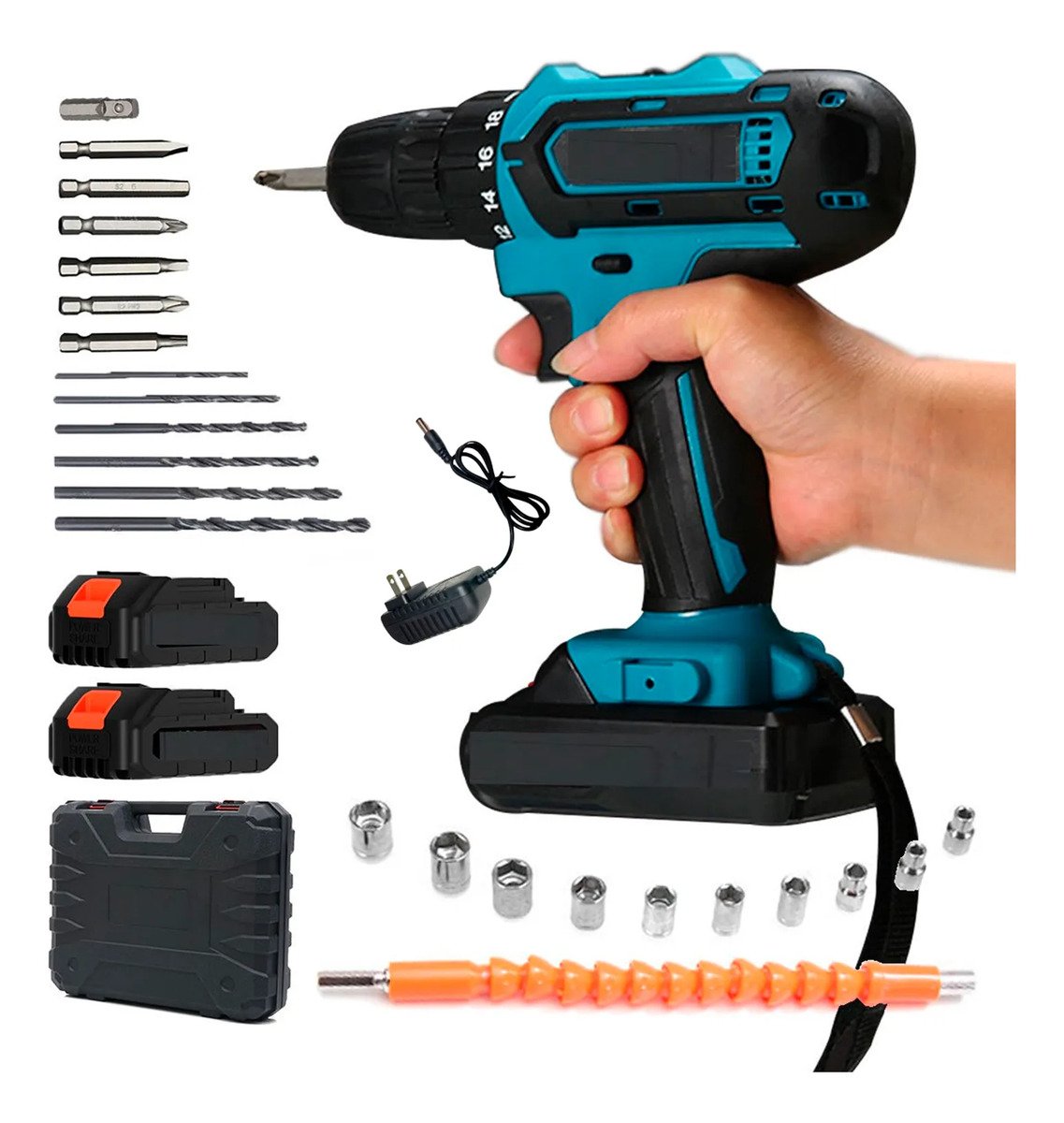 Taladro Inalámbrico Alta Potencia Con 2 Baterías + 1 Estuche