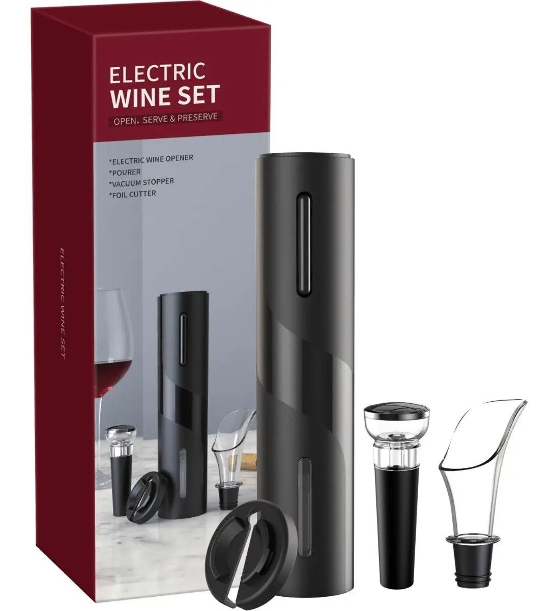 Kit Descorchador De Vino Electrico Sacacorchos 4 En 1