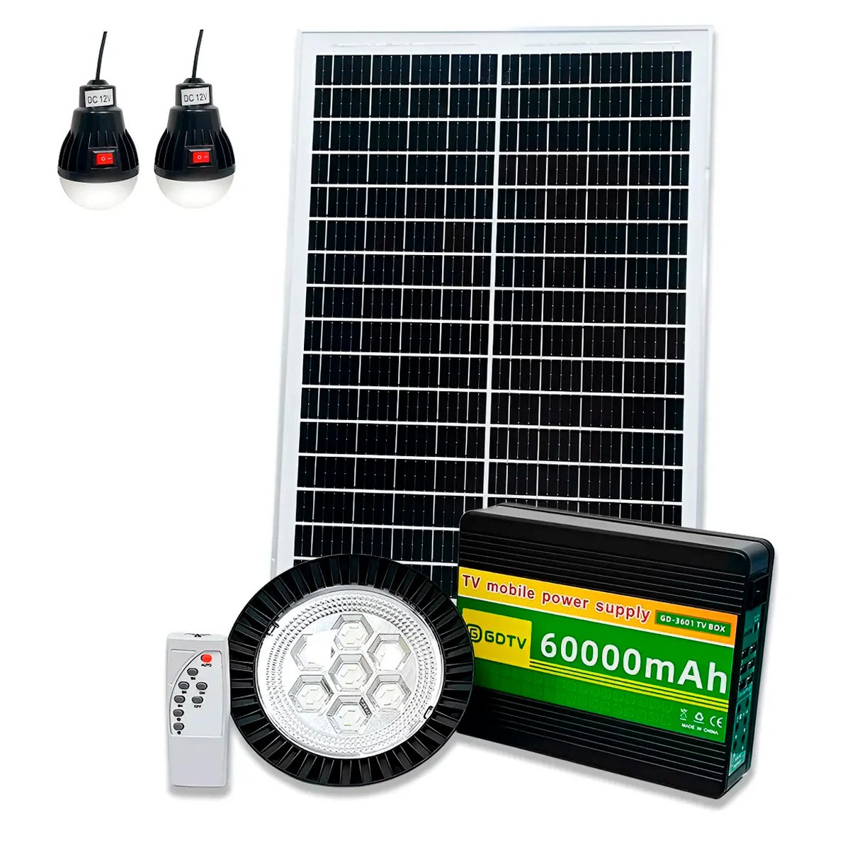 Batería Portátil 60.000mah + Panel Solar + Bombillos Gd-3601