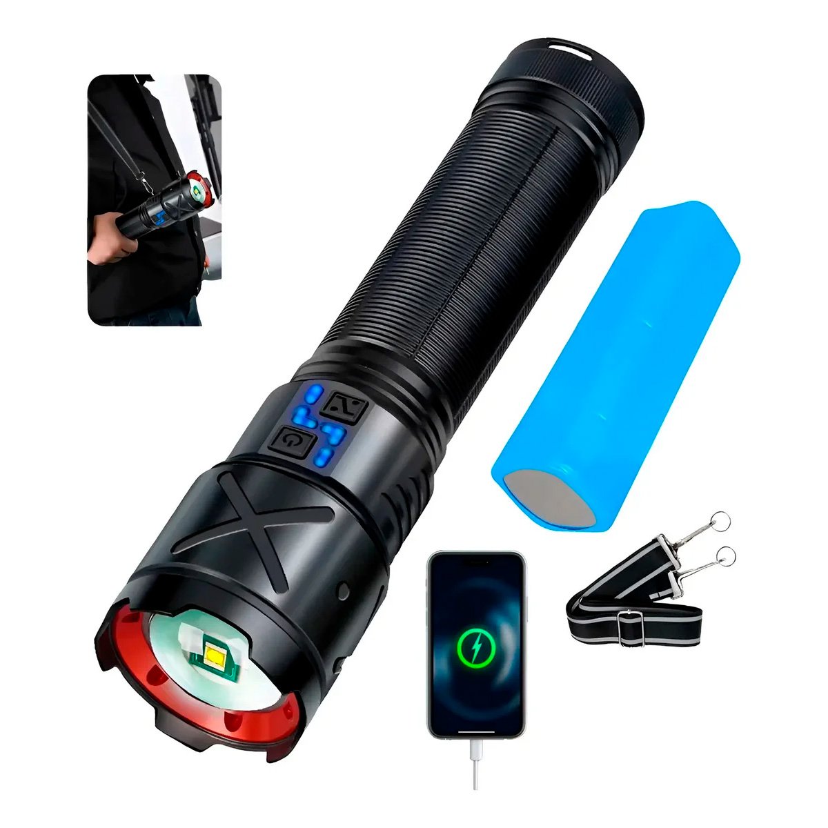 Linterna Potente Táctica Con Zoom Led Recargable Power Bank