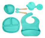Set Vajilla Bebe En Silicona Kit Alimentacion Plato Babero
