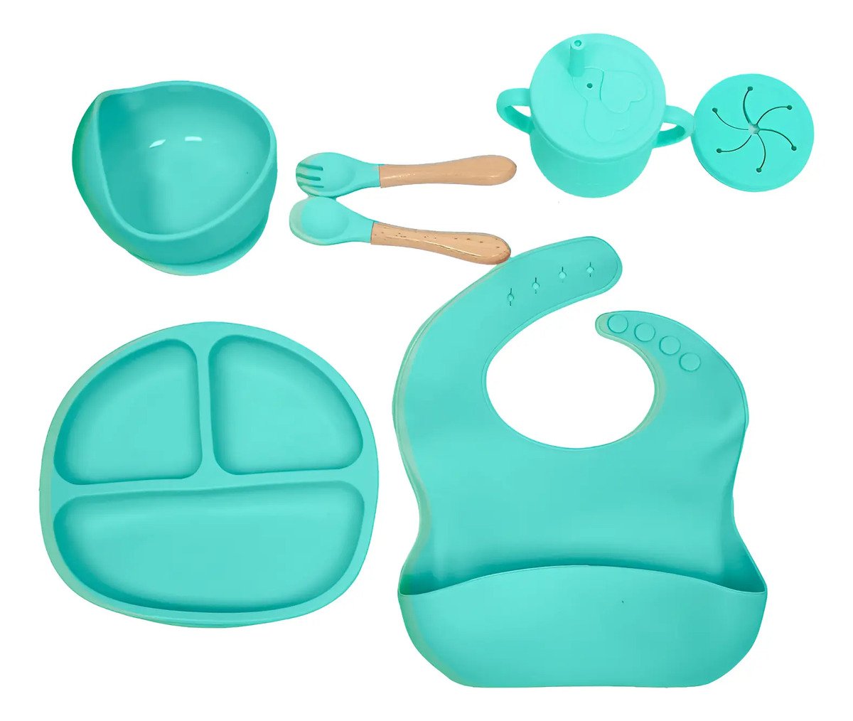 Set Vajilla Bebe En Silicona Kit Alimentacion Plato Babero