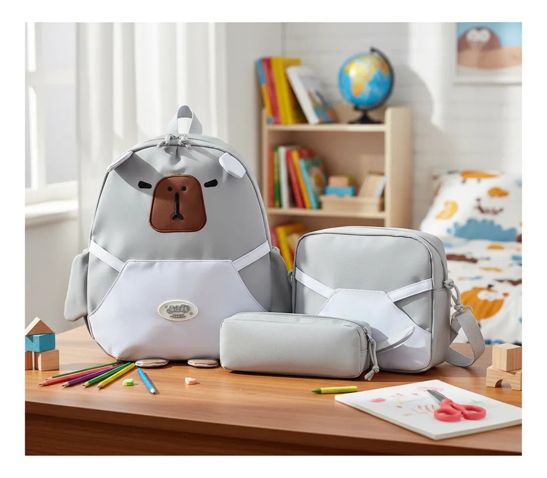Morral Maleta Infantil 3 En 1 Capibara Lonchera Y Cartuchera