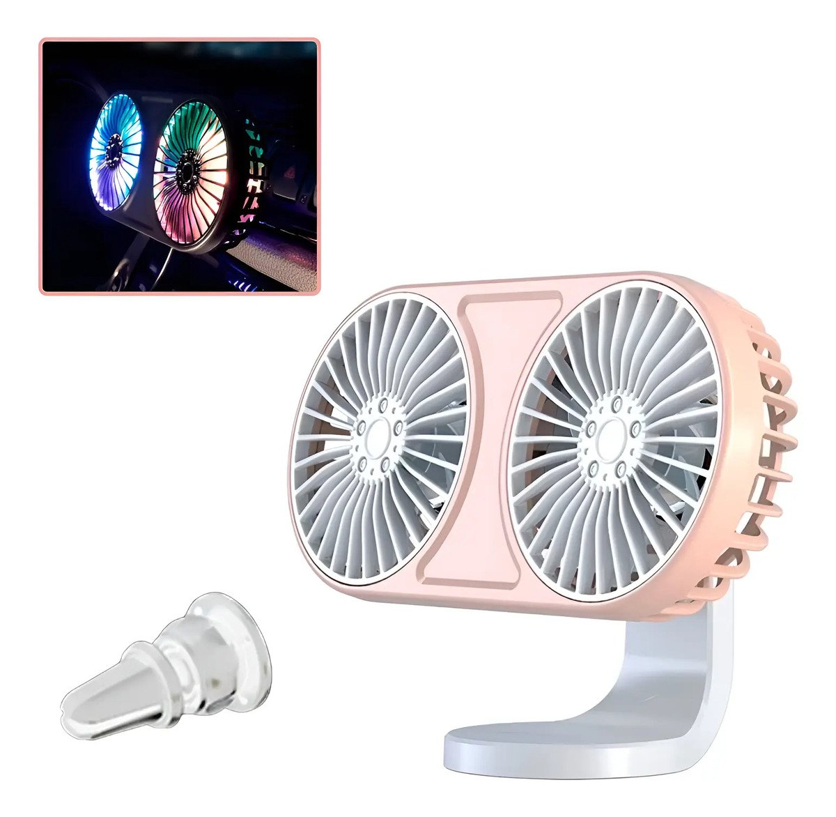 Ventilador Para Carro Doble Cabezal Potente Con Luz Rgb Usb