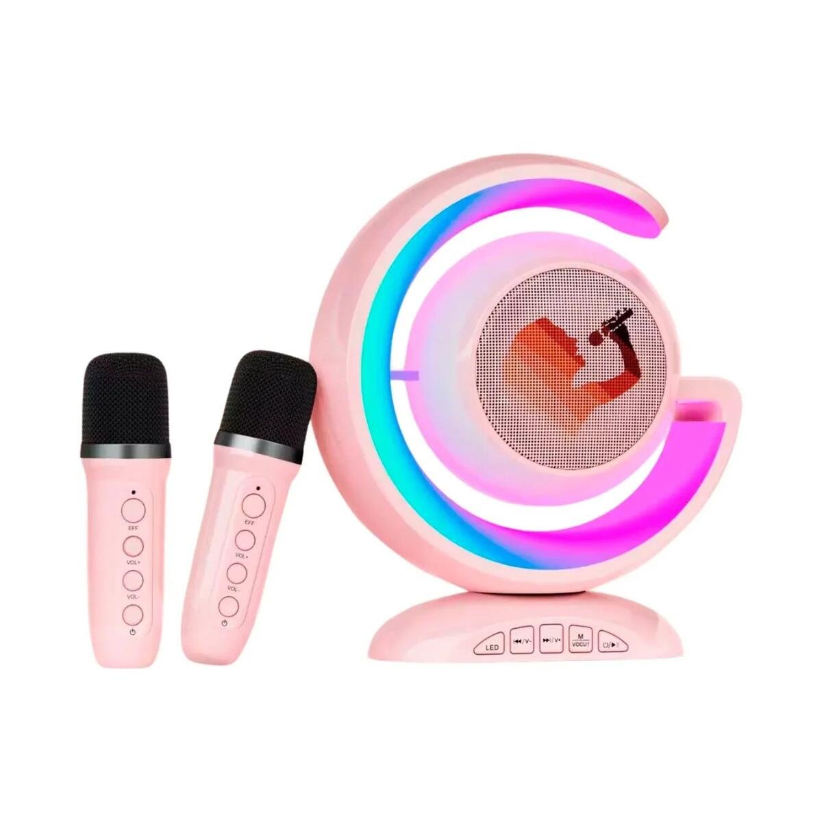 Mini Parlante Con Karaoke Bluetooth Y Luz Rgb + 2 Micrófonos