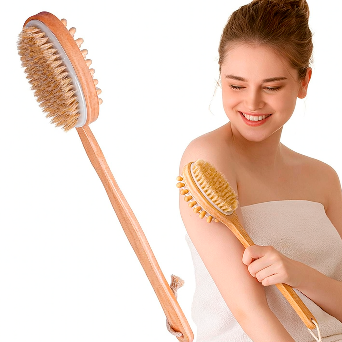 Cepillo De Madera Con Mango Largo Y Exfoliante Para Espalda