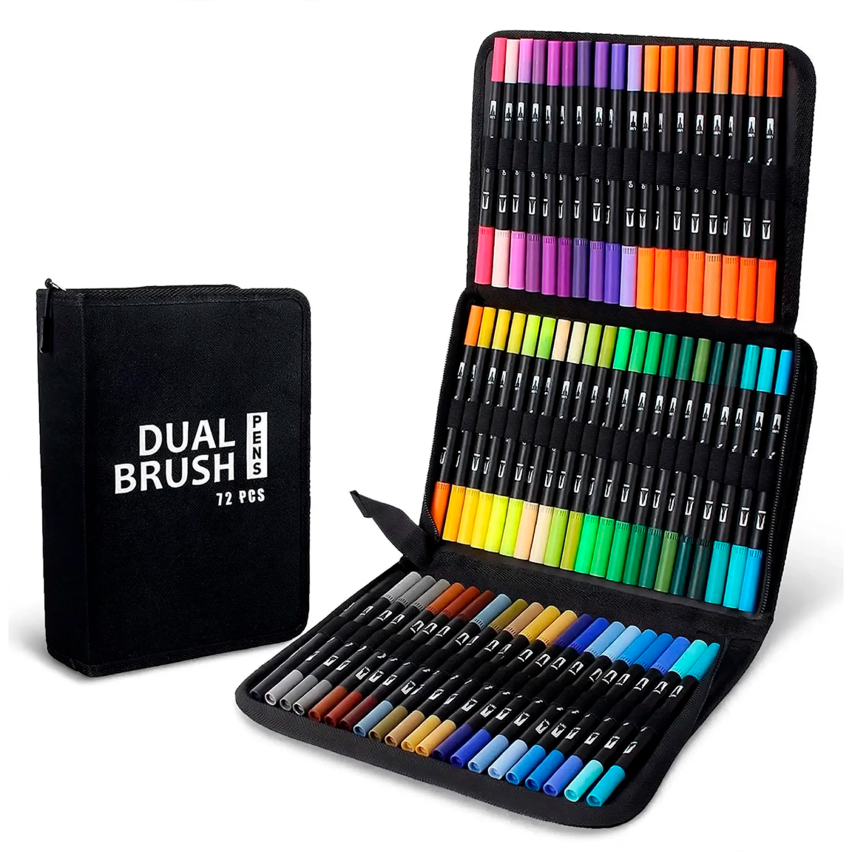 Set Kit 72 Marcadores Plumones Con Doble Punta Fina O Pincel
