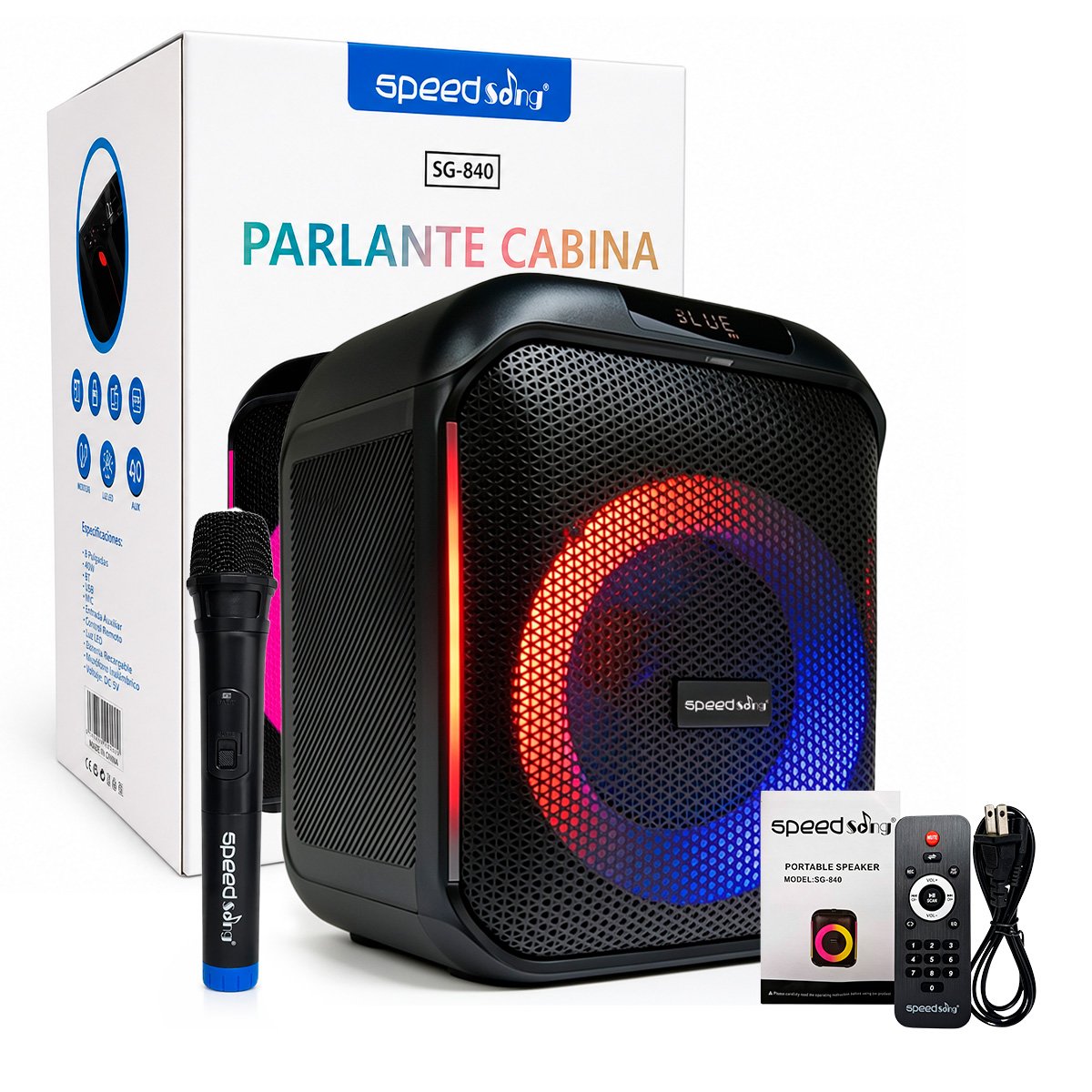 Cabina Sonido Parlante Bluetooth Luces + Control + Micrófono