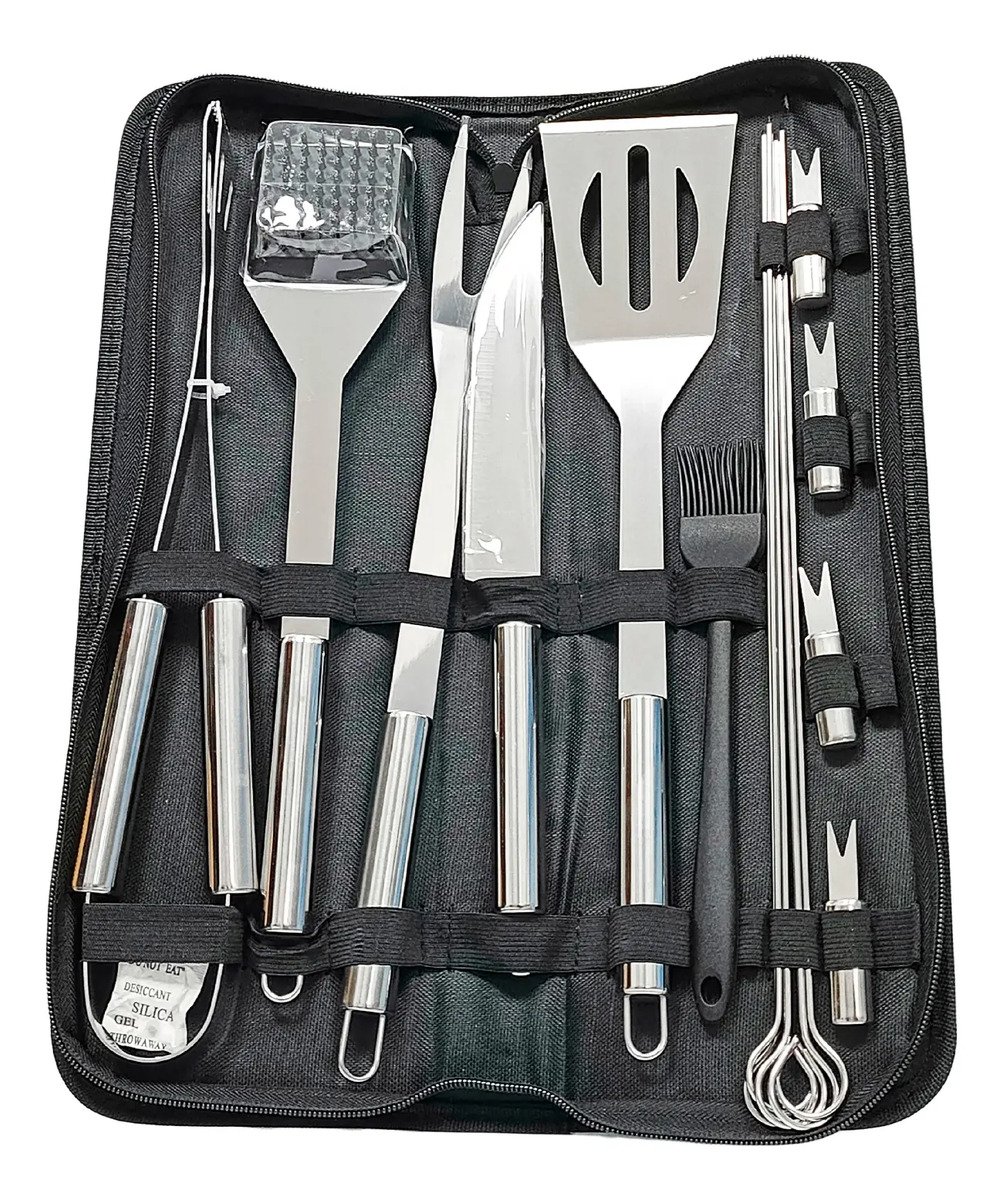 Set Parrillero Estuche Kit Bbq Para Asados Con 15 Utensilios
