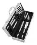 Kit Parrillero Bbq Asados 4 Utensilios Con Estuche Metalico