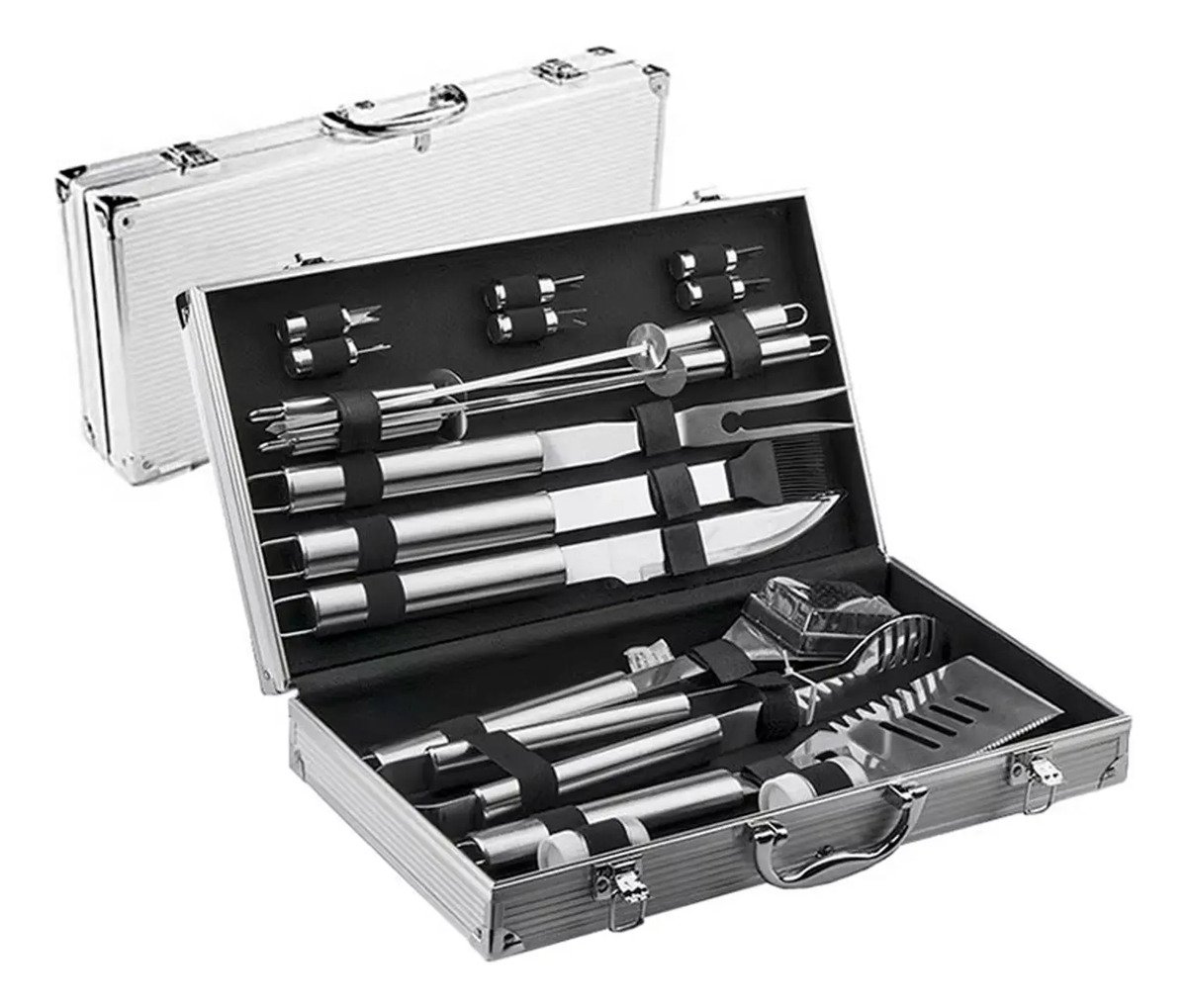 Kit Set Parrillero Bbq Para Asados Con 18 Piezas Y Estuche
