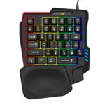 Teclado Gamer Alámbrico Una Mano Con Luces Rgb Reposa Muñeca