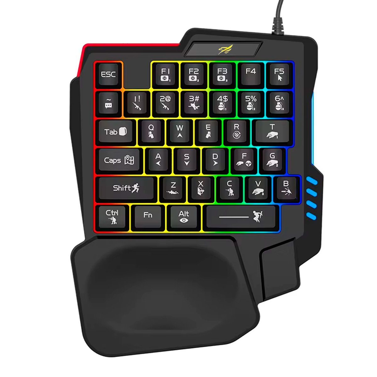 Teclado Gamer Alámbrico Una Mano Con Luces Rgb Reposa Muñeca