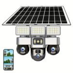 Cámara Solar Seguridad Ip Wifi 3 Lentes Exterior Luz Y Audio