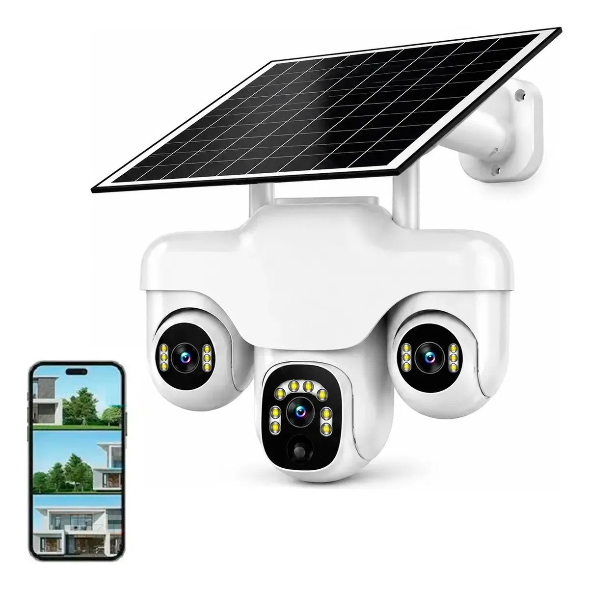 Cámara Solar Ptz Seguridad Ip 3 Lentes Para Exterior + Panel