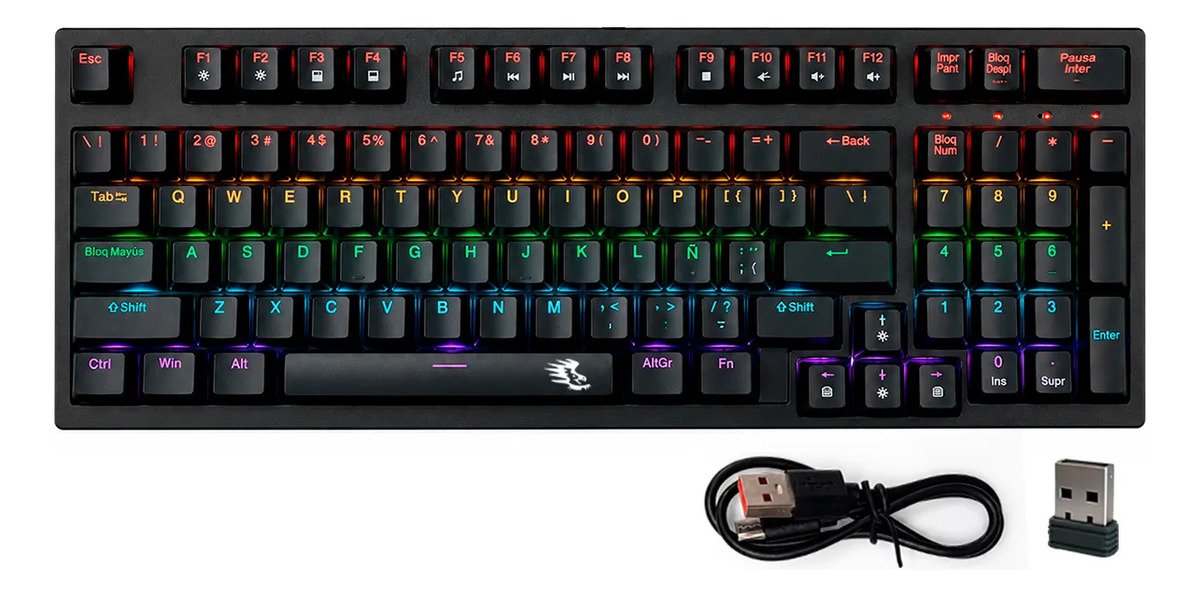 Teclado Inalámbrico Gamer Mecánico Luz Rgb Numérico Letra Ñ