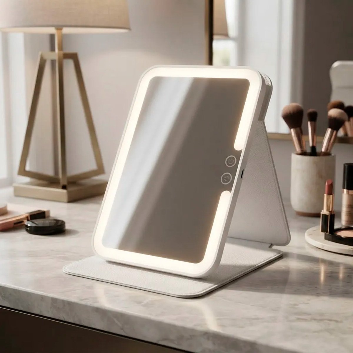 Espejo De Maquillaje Tocador Con Luz Led Recargable Estuche