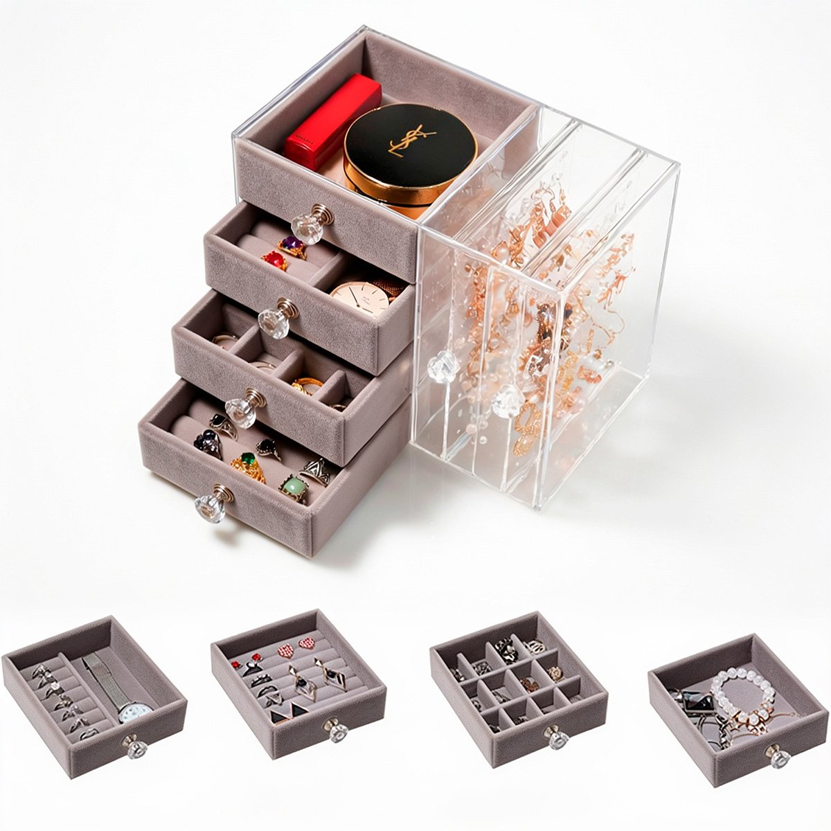 Joyero Organizador De Joyas 4 Cajones Para Aretes O Pulseras