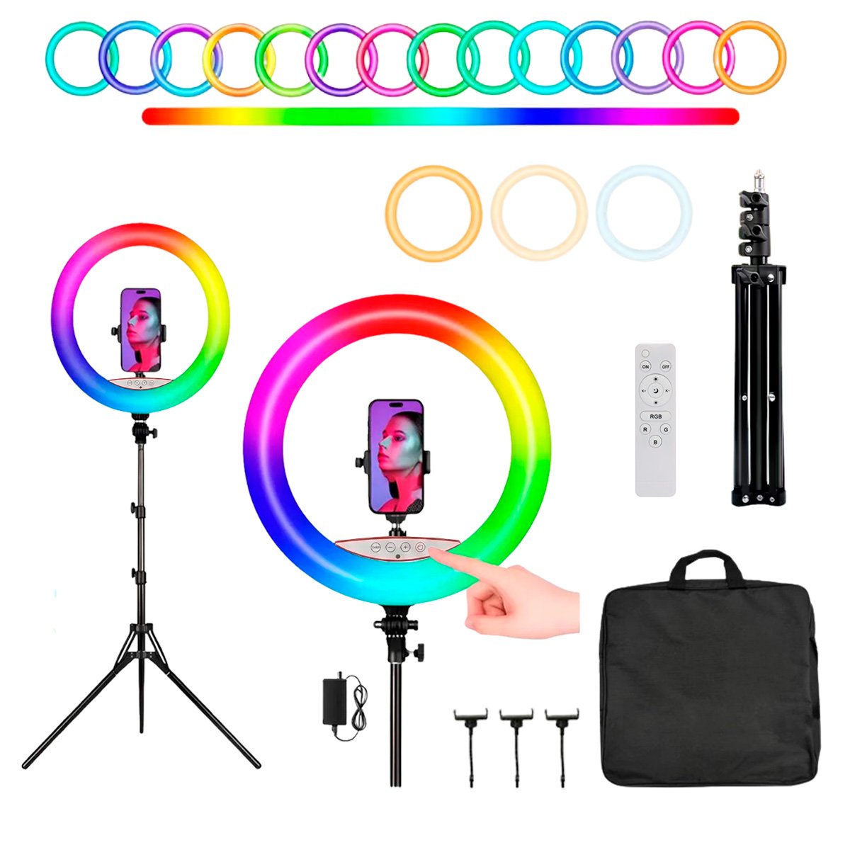 Aro De Luz Led Rgb 56cm Para Fotografía Selfie + Trípode 2m