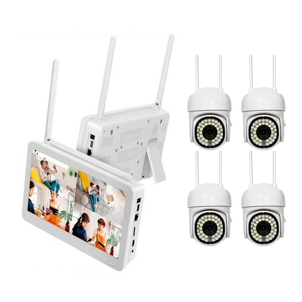 Kit 4 Cámaras Vigilancia Ptz Cctv Wifi + Monitor 10 Pulgadas