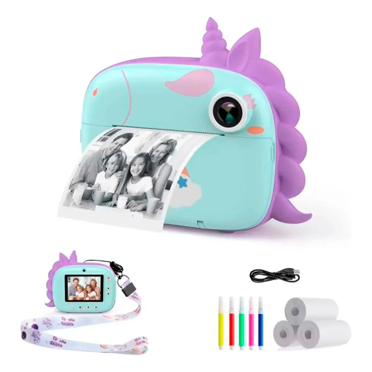 Cámara Digital Fotografía Instantánea Para Niños Con Juegos Color Violeta Con Azul