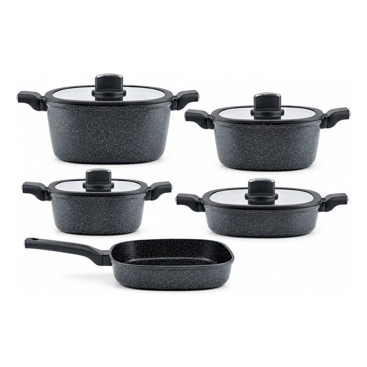 Bateria De Ollas Osfe En Granito 9 Elegantes Piezas Con Tapa