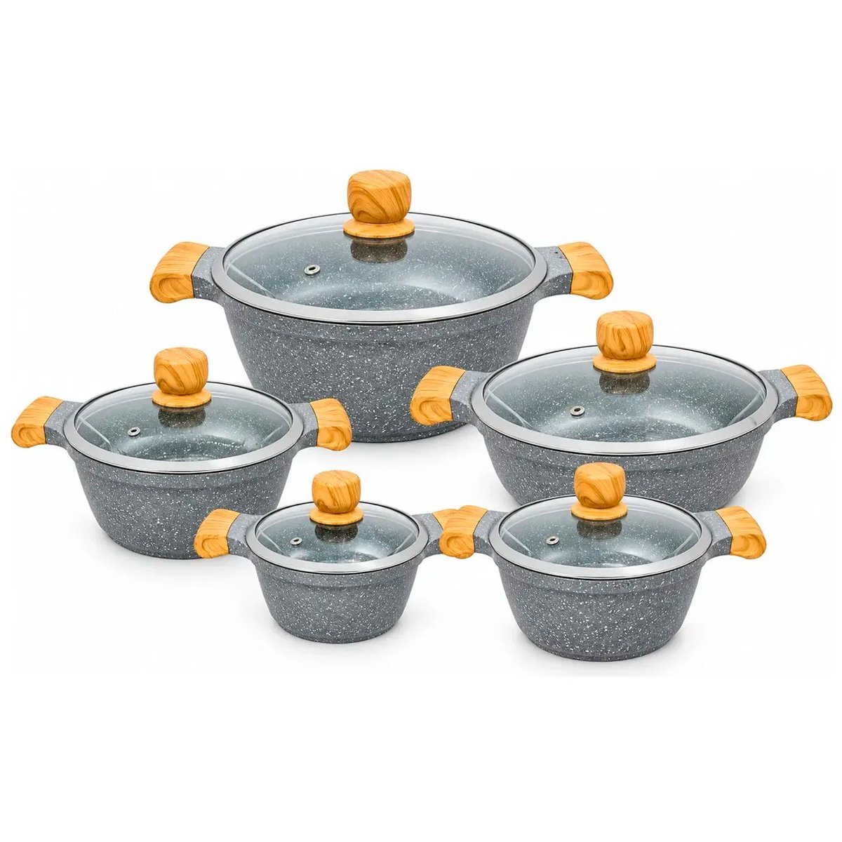 Bateria De Ollas H.k En Granito 10 Elegantes Piezas Con Tapa - Gris