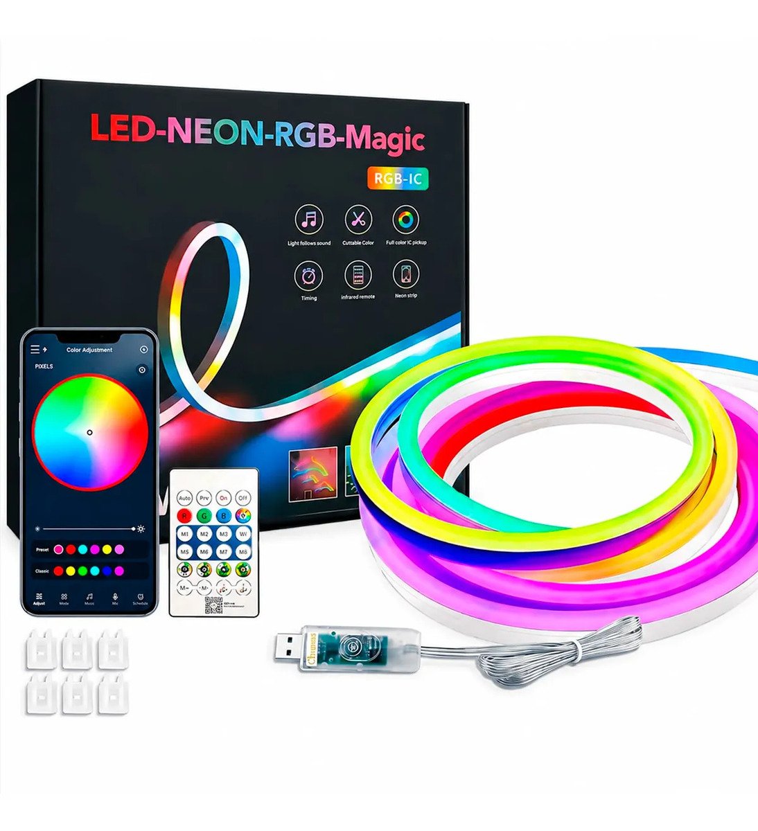 Tira Cinta Luz Led Neón Rgb 5m Conexión Bluetooth + Control